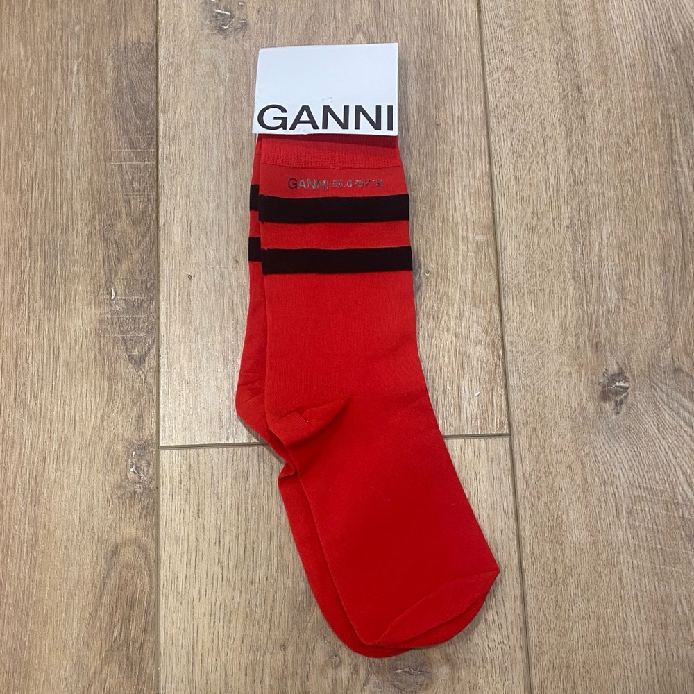 NWT 🌟GANNI🌟 LOGO SOCKS RED WITH BACK STRIPES SZ XS/S